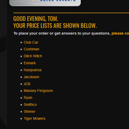 View of what logged in users see (price lists)